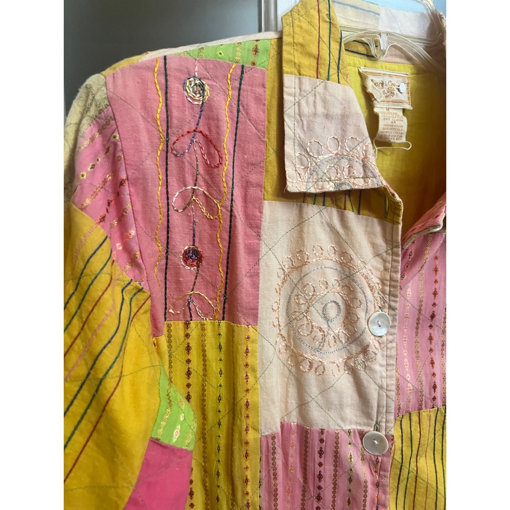 April Cornell Patchwork button up shirt Jacket Wo… - image 4